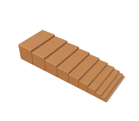 The Brown Stair: ten brown wooden prisms laid side by side, from thick to thin.