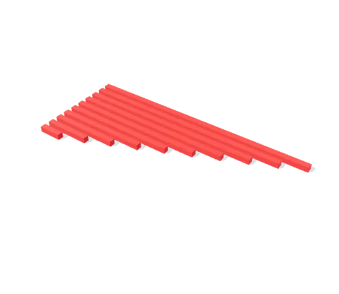 The Red Rods: ten red wooden rods, the shortest 10 centimetres and the longest a metre.