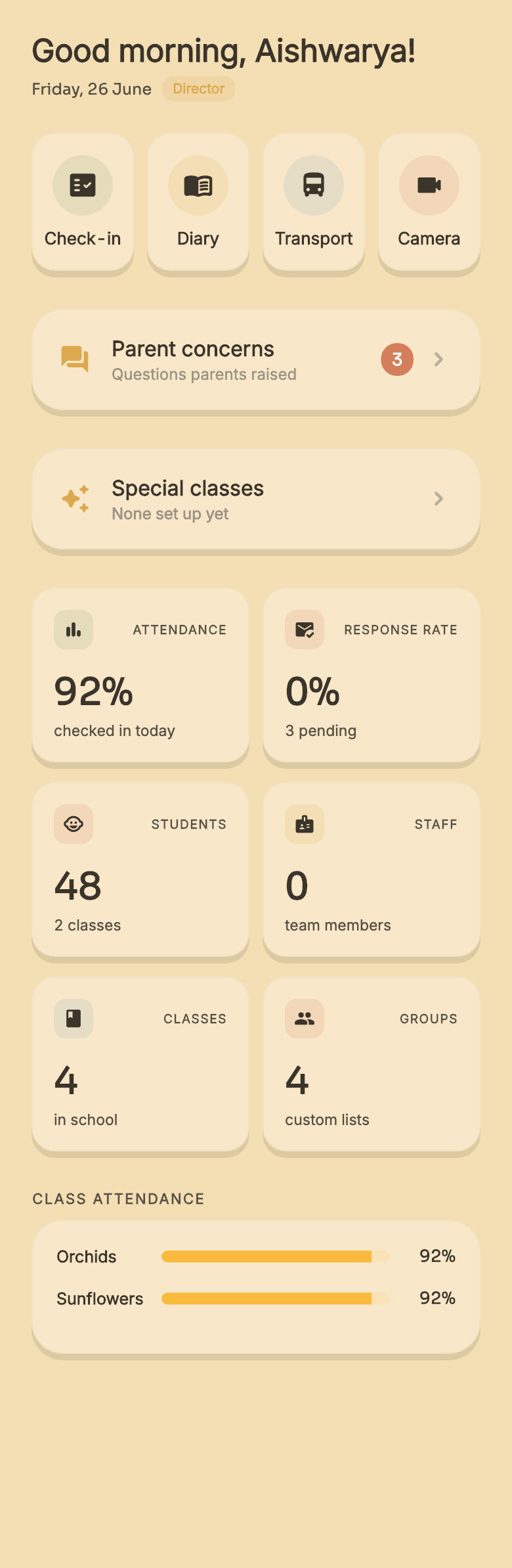 Montigo home screen for the selected role